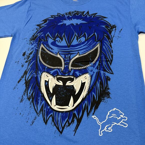 Detroit Lions Shirt Adult Small Blue NFL Football Logo Mask Tee Men - Picture 4 of 12